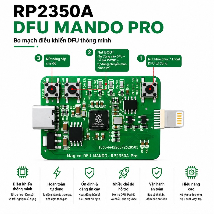 Mạch Magico DFU MANDO RP2350A Pro Auto DFU + PWN MODE Usbliter8 tự động kết nối