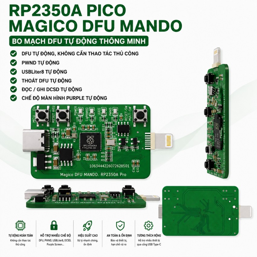 Mạch Magico DFU MANDO RP2350A Pro Auto DFU + PWN MODE Usbliter8 tự động kết nối