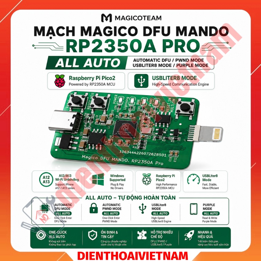 Mạch Magico DFU MANDO RP2350A PRO Auto DFU + PWN MODE Usbliter8 tự động kết nối