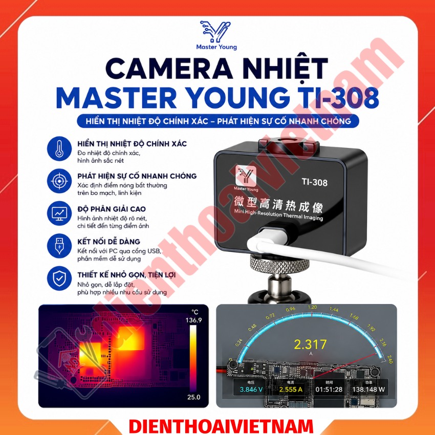 Camera nhiệt Master Young TI-308 Thermal Imaging độ nét cao, đo dải nhiệt rộng