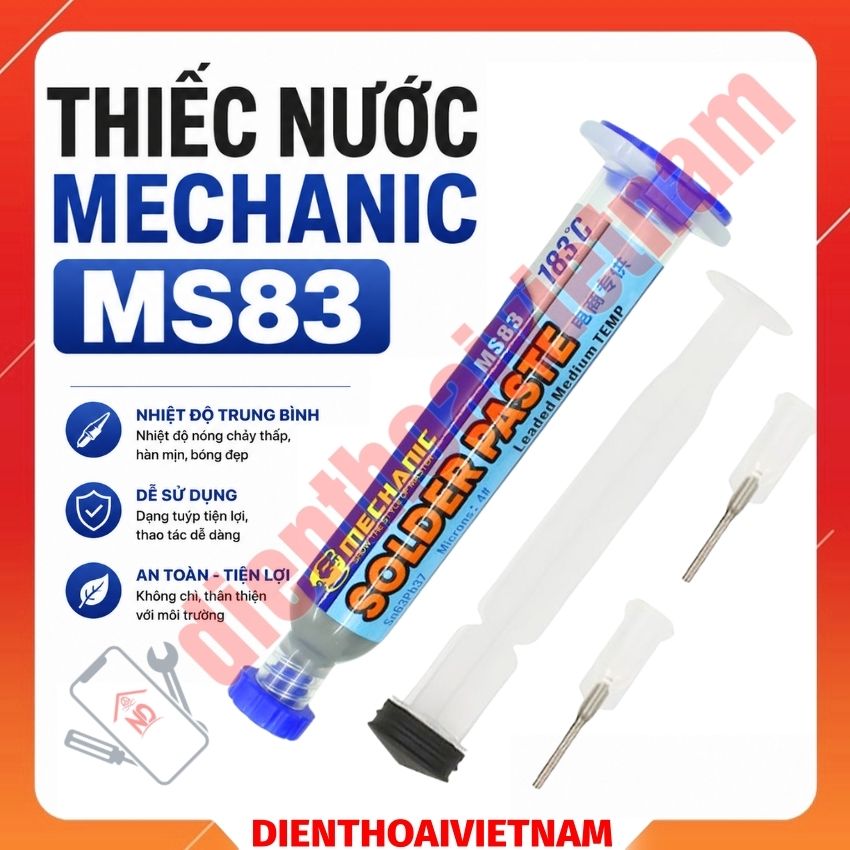 Thiếc nước Mechanic MS83 Solder paster 183° - 50ml, mối hàn sáng, ít cặn