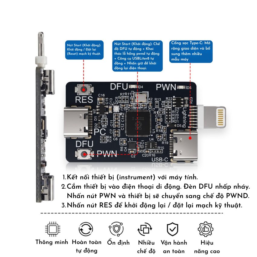 Mạch RP2354A Pico Auto DFU + PWN MODE Usbliter8 tự động kết nối