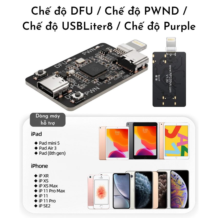 Mạch RP2354A Pico Auto DFU + PWN MODE Usbliter8 tự động kết nối