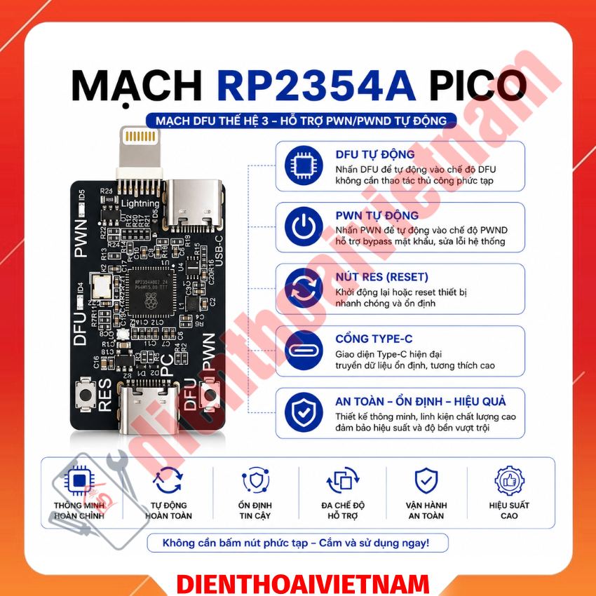 Mạch RP2354A Pico Auto DFU + PWN MODE Usbliter8 tự động kết nối