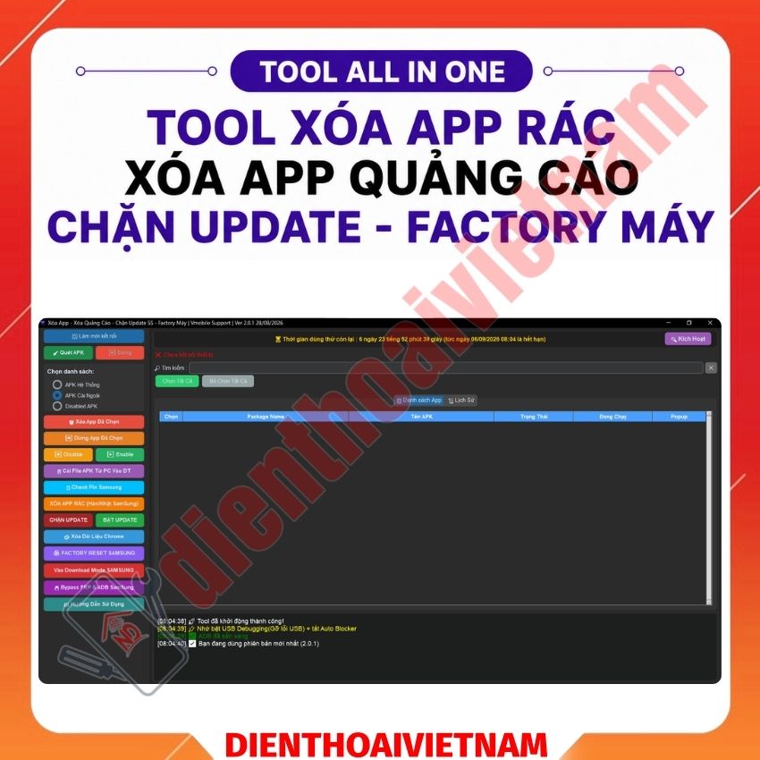 Tool xóa app rác - Xóa app quảng cáo - Chặn Update - Factory máy