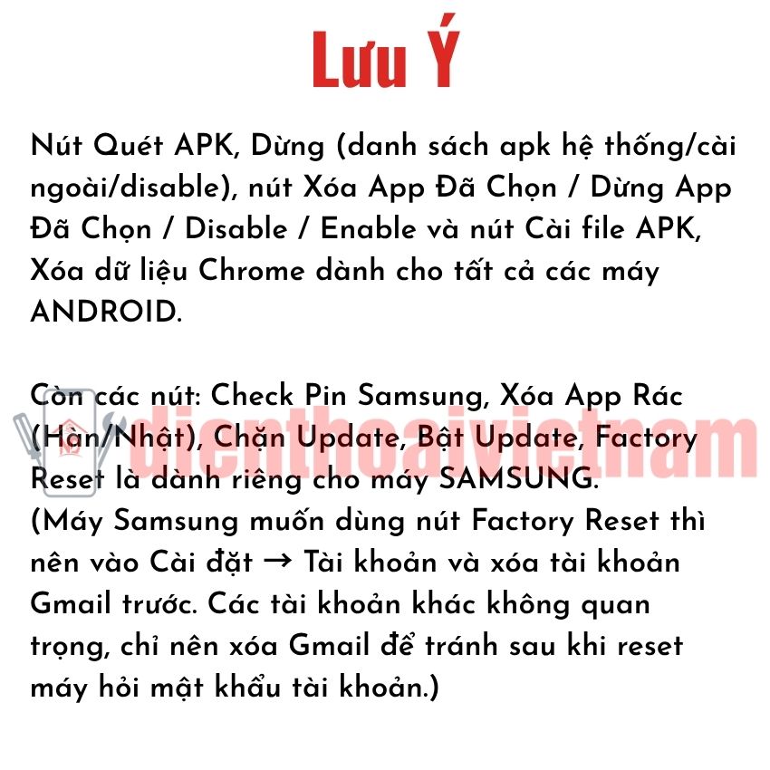 Tool xóa app rác - Xóa app quảng cáo - Chặn Update - Factory máy