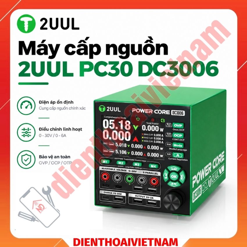 Máy cấp nguồn 2UUL PC30 DC3006 High-Precision Adjustable Digital DC Power Supply, đồng hồ 30V 6A