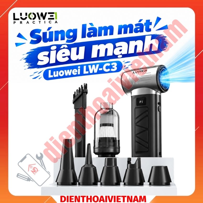 Súng làm mát siêu mạnh Luowei LW-C3 30W Turbo Violent Fan, tích hợp đèn chiều sáng