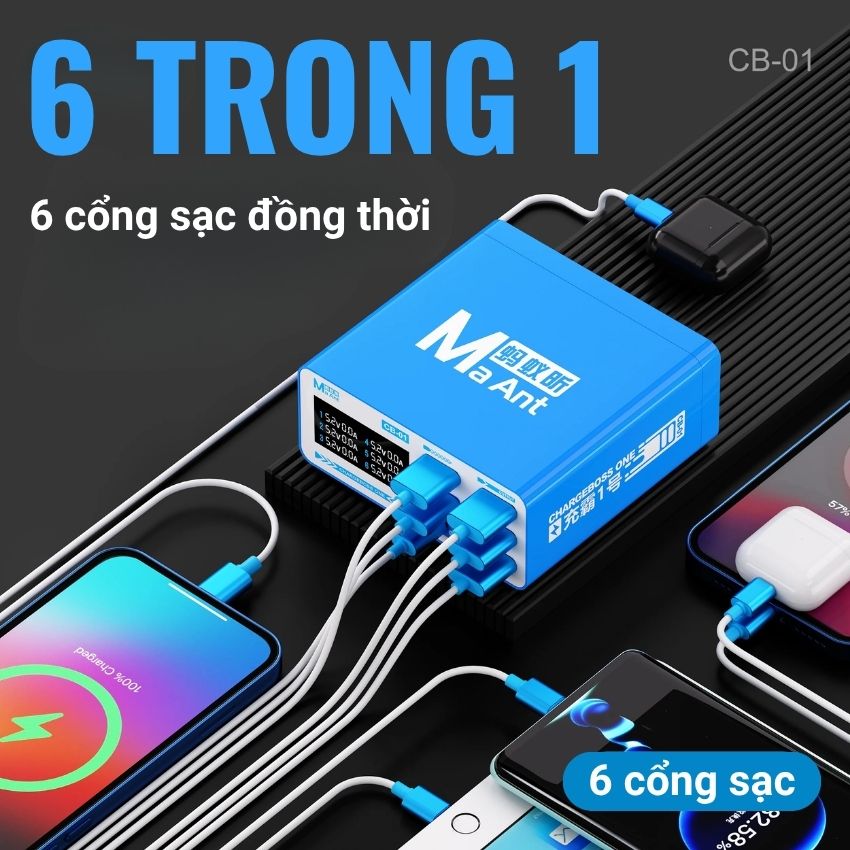 Sạc 6 cổng MaAnt CB 01 Multi-Port Desktop Fast Charging Station, tích hợp màn hình