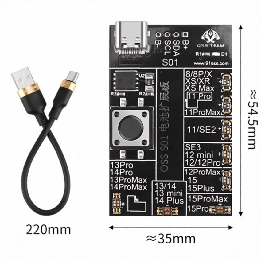 Bo mạch kích hoạt và kiểm tra chu kỳ pin OSS S01 Oss Team hỗ trợ iPhone 8 - 15 Pro Max