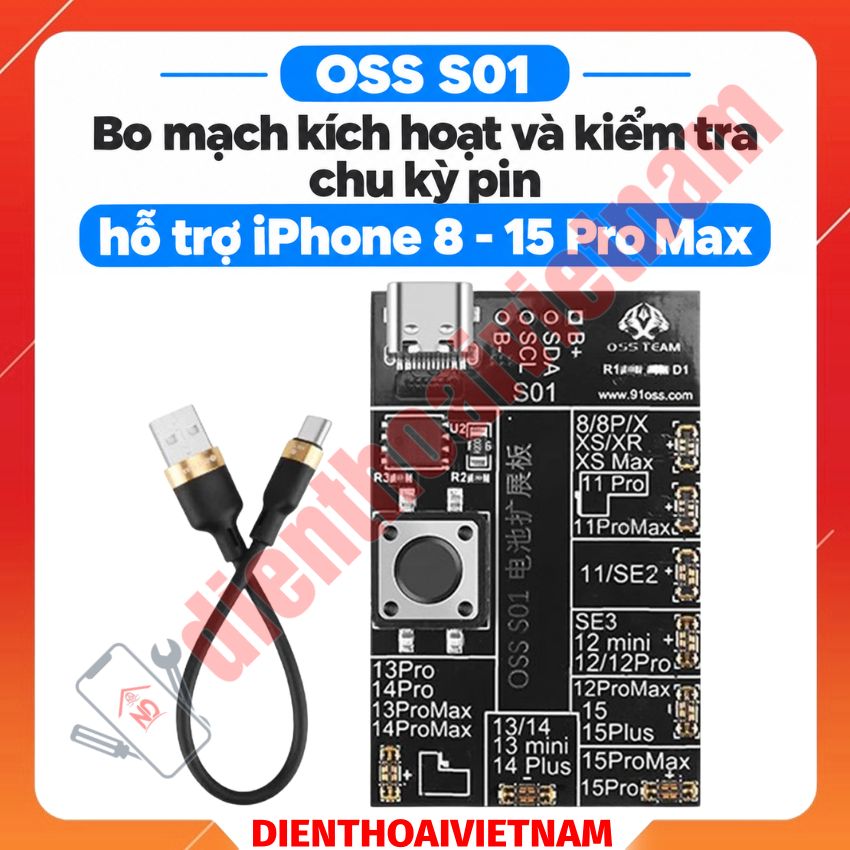Bo mạch kích hoạt và kiểm tra chu kỳ pin OSS S01 Oss Team hỗ trợ iPhone 8 - 15 Pro Max