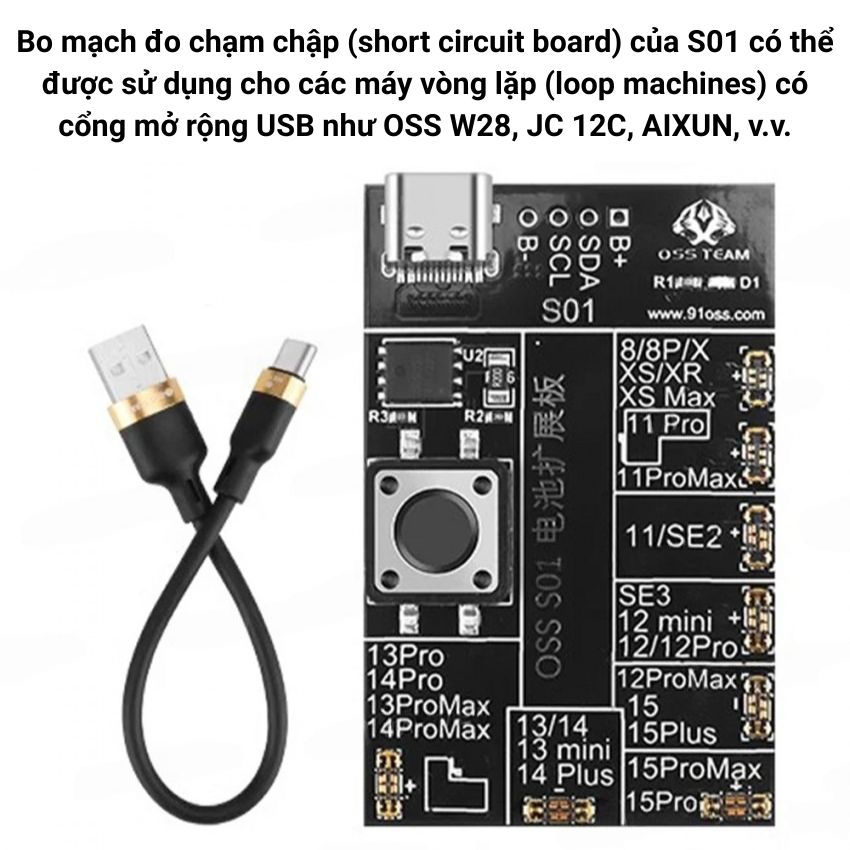 Bo mạch kích hoạt và kiểm tra chu kỳ pin OSS S01 Oss Team hỗ trợ iPhone 8 - 15 Pro Max