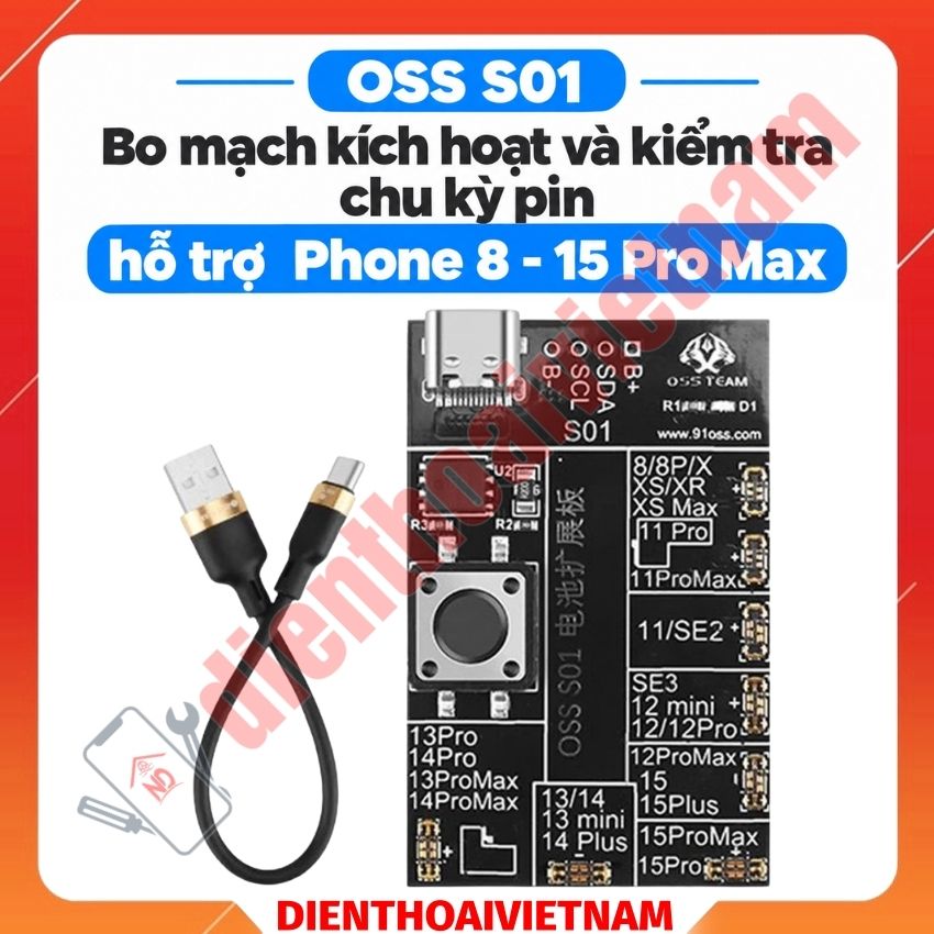 Mạch kích hoạt và kiểm tra chu kỳ pin OSS S01 Battery Expansion Board Oss Team hỗ trợ IP 8 - 15 Pro Max