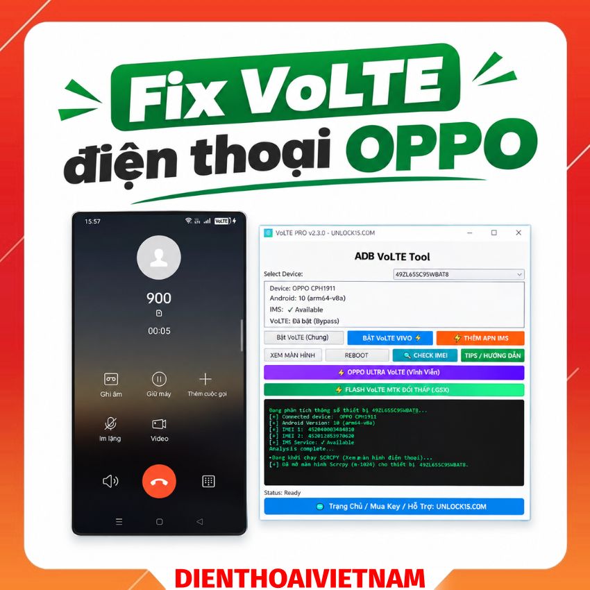Fix volte điện thoại Oppo bằng tool VoLTE Pro