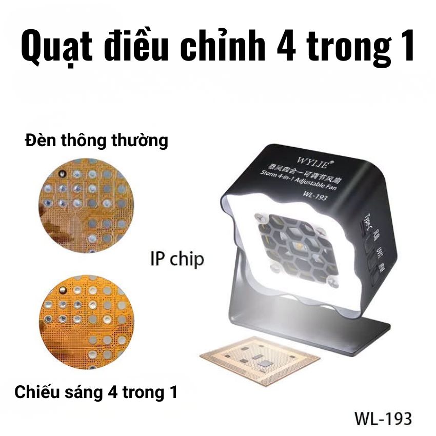 Quạt + Đèn UV Wylie WL 193 Storm 4-in-1 Adjustable Fan hút khói, sấy khô keo nhanh