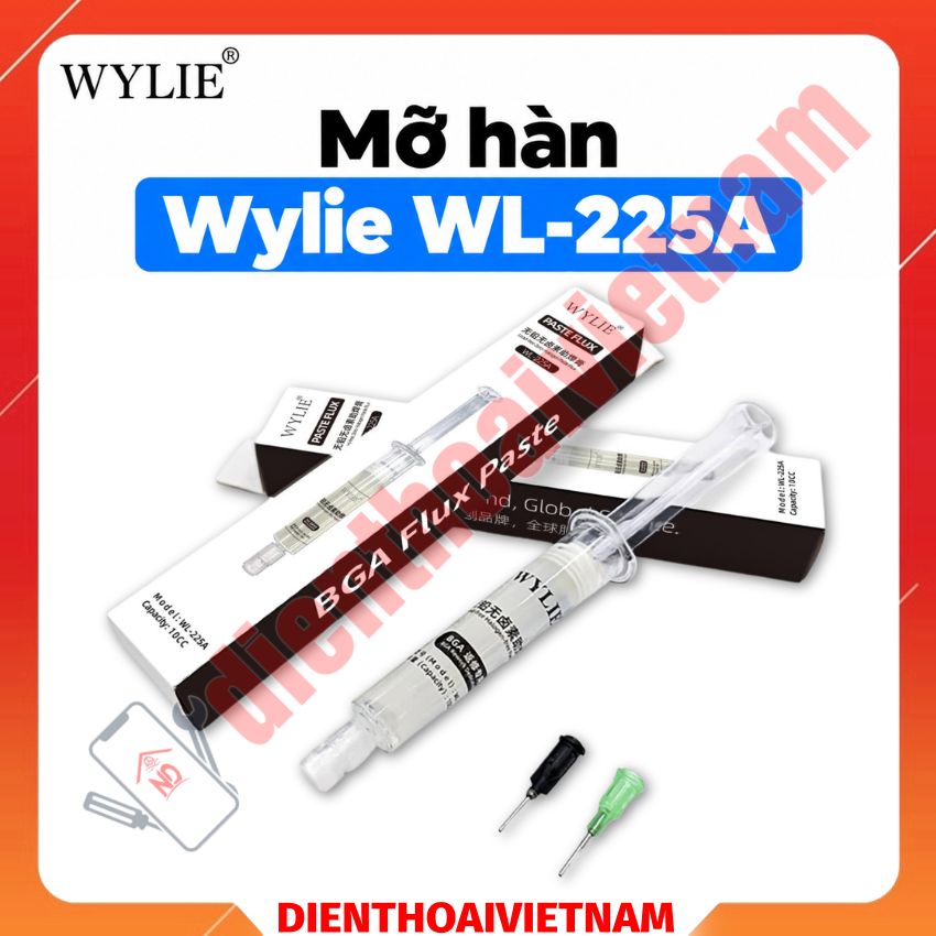 Mỡ hàn Wylie WL 225A Paste Flux 10cc, kèm 2 đầu kim