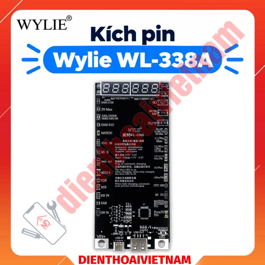 Kích pin Wylie WL-338A Battery Charge Activation Board hỗ trợ iPhone 6 -16 ProMax / Android