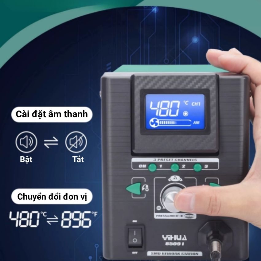 Máy khò siêu kim YIHUA 8509-I Hot Air Gun 170W, kèm 3 đầu khò
