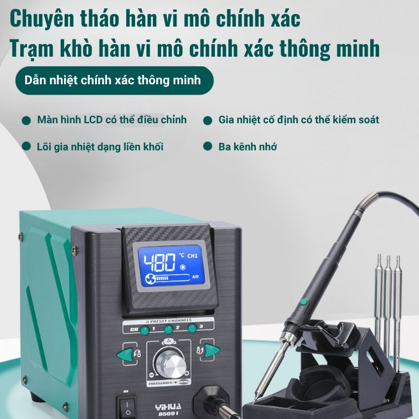 Máy khò siêu kim YIHUA 8509-I Hot Air Gun 170W, kèm 3 đầu khò