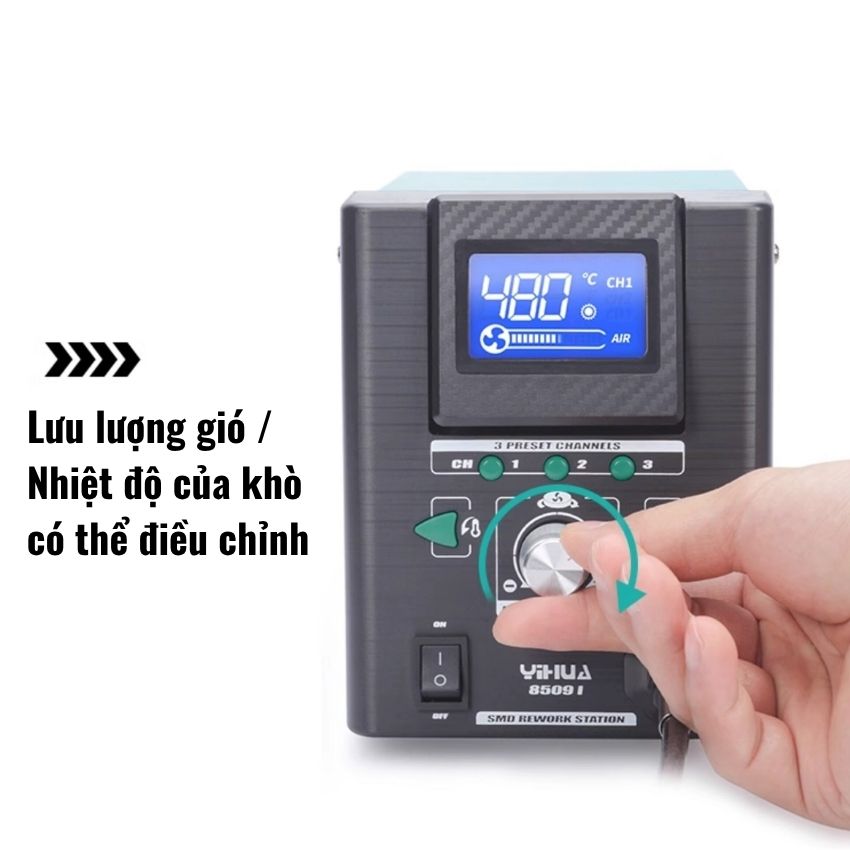 Máy khò siêu kim YIHUA 8509-I Hot Air Gun 170W, kèm 3 đầu khò