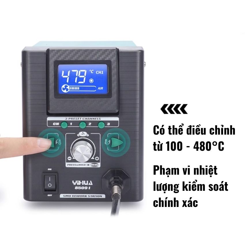 Máy khò siêu kim YIHUA 8509-I Hot Air Gun 170W, kèm 3 đầu khò