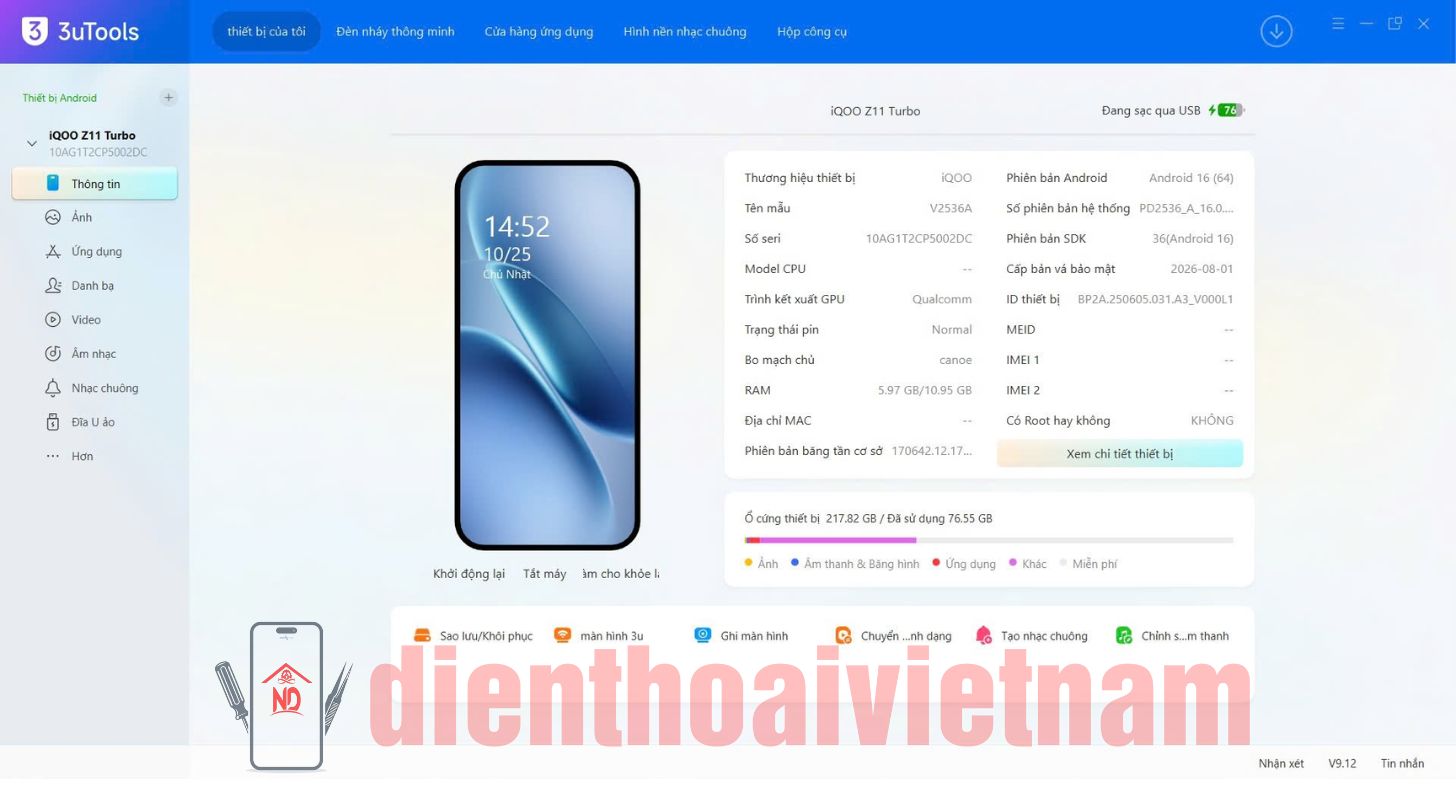 Kiểm tra thông tin máy Android trên 3uTools