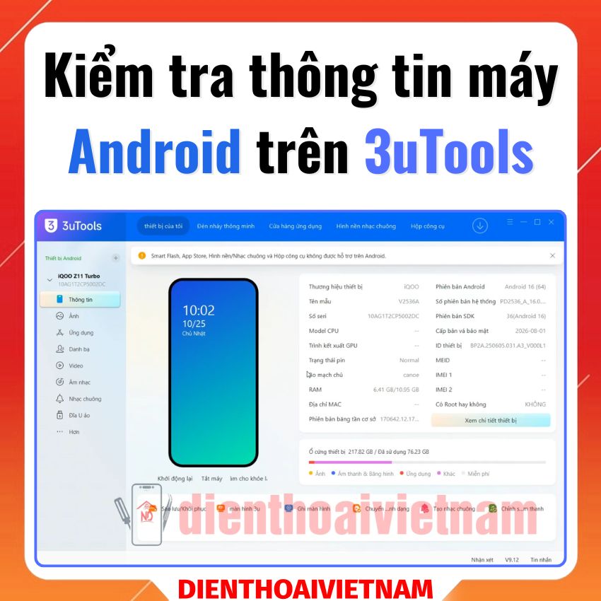Kiểm tra thông tin máy Android trên 3uTools