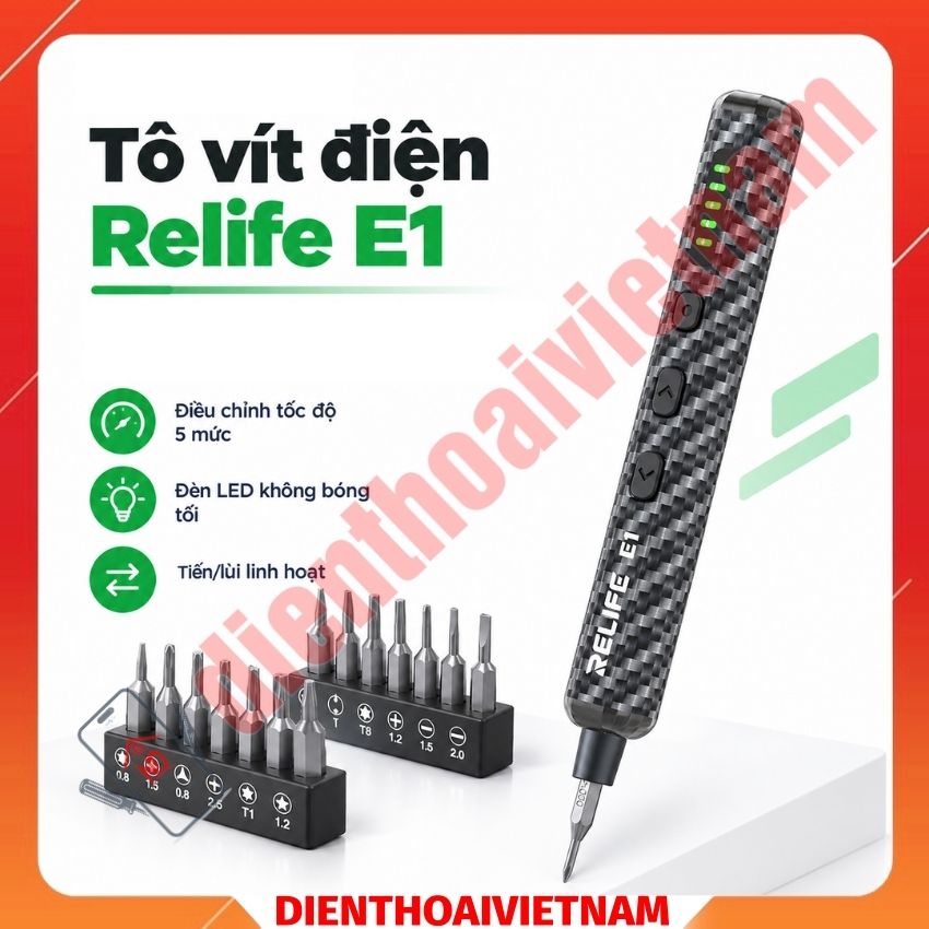 Tô vít điện Relife E1 Carbon fiber electric screwdriver set, kèm 12 đầu vít